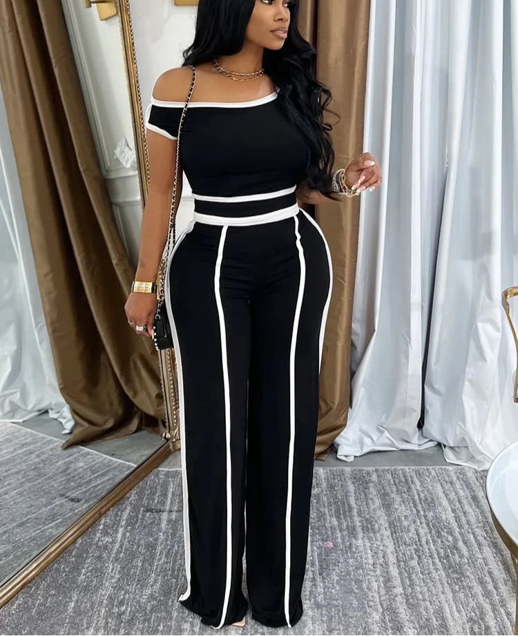 Casual T-Shirt Crop Tops and Trousers Two Pieces Suit