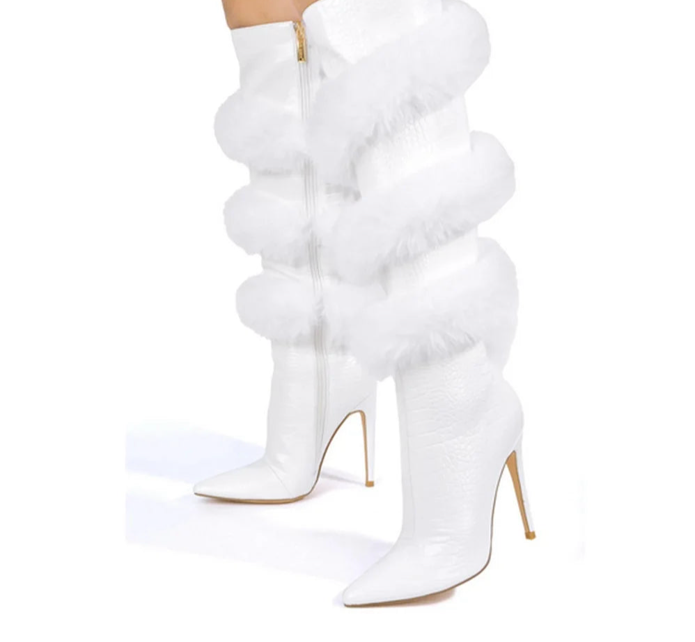 Spoken Dreams: Cross Furry Alligator High Heel Boots