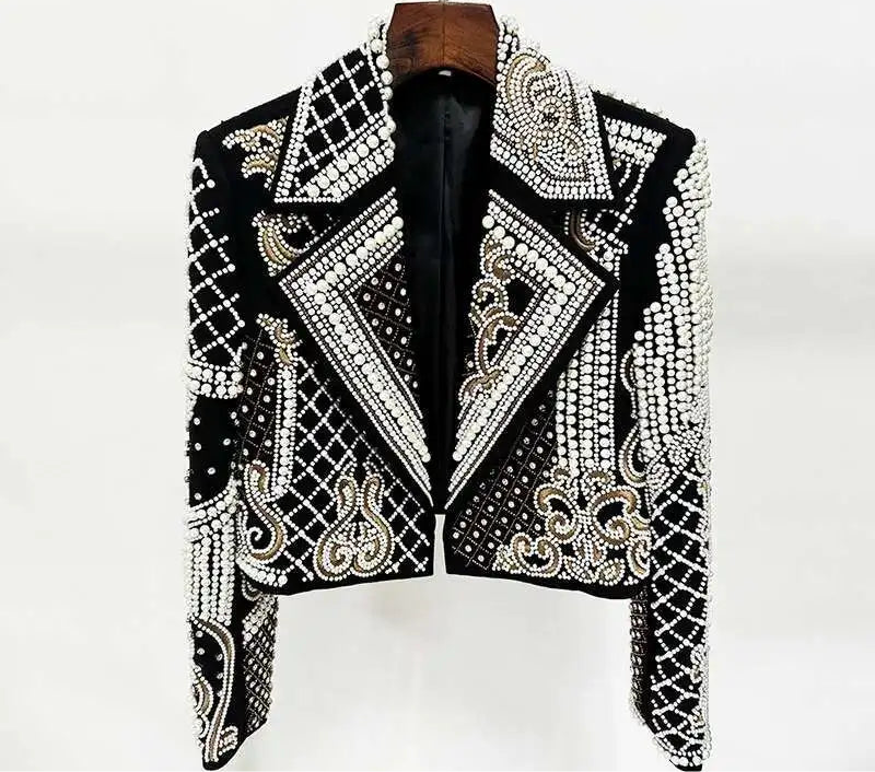 Spoken Dreams: Embroidery Diamond Short Lapel Long Sleeves Jackets