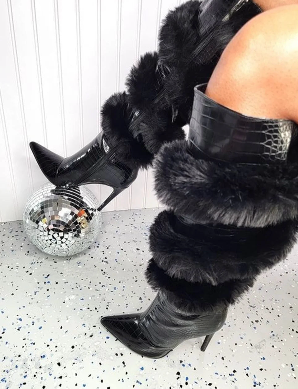 Spoken Dreams: Cross Furry Alligator High Heel Boots