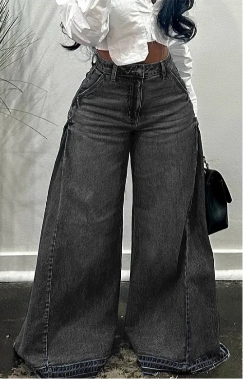 Spoken Dreams: Low Waist Wide Leg Denim Jeans