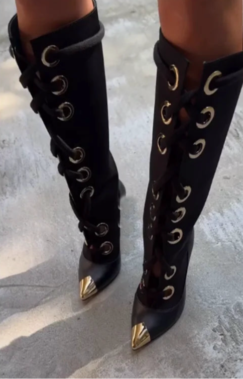 Spoken Dreams: Black Buckle Ring Lace Up Boots