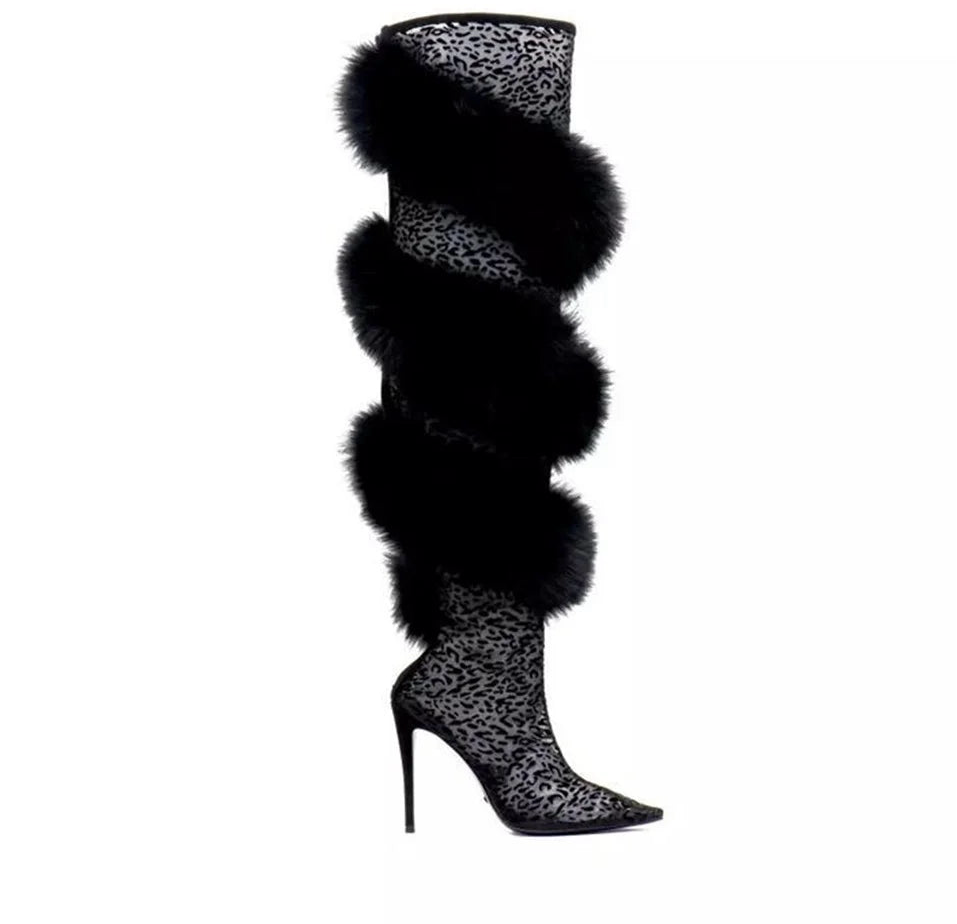 Spoken Dreams: Cross Furry Alligator High Heel Boots