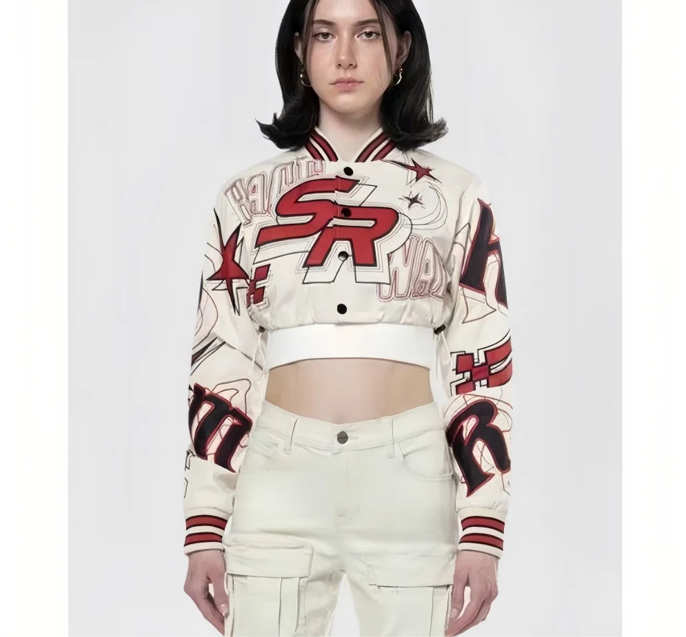 Retro Letter Print Embroidered Baseball Jackets