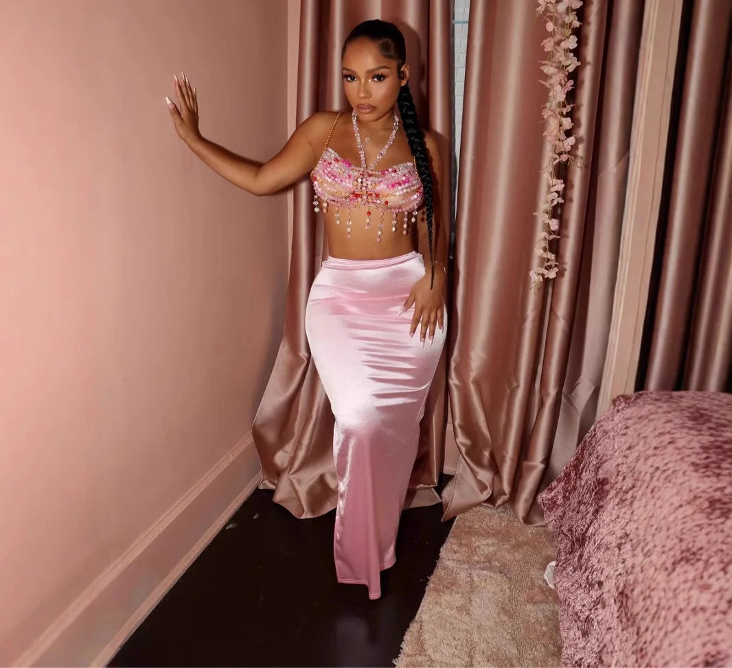 Vintage Women Satin Bodycon Long Pencil Maxi Long Skirt 2025