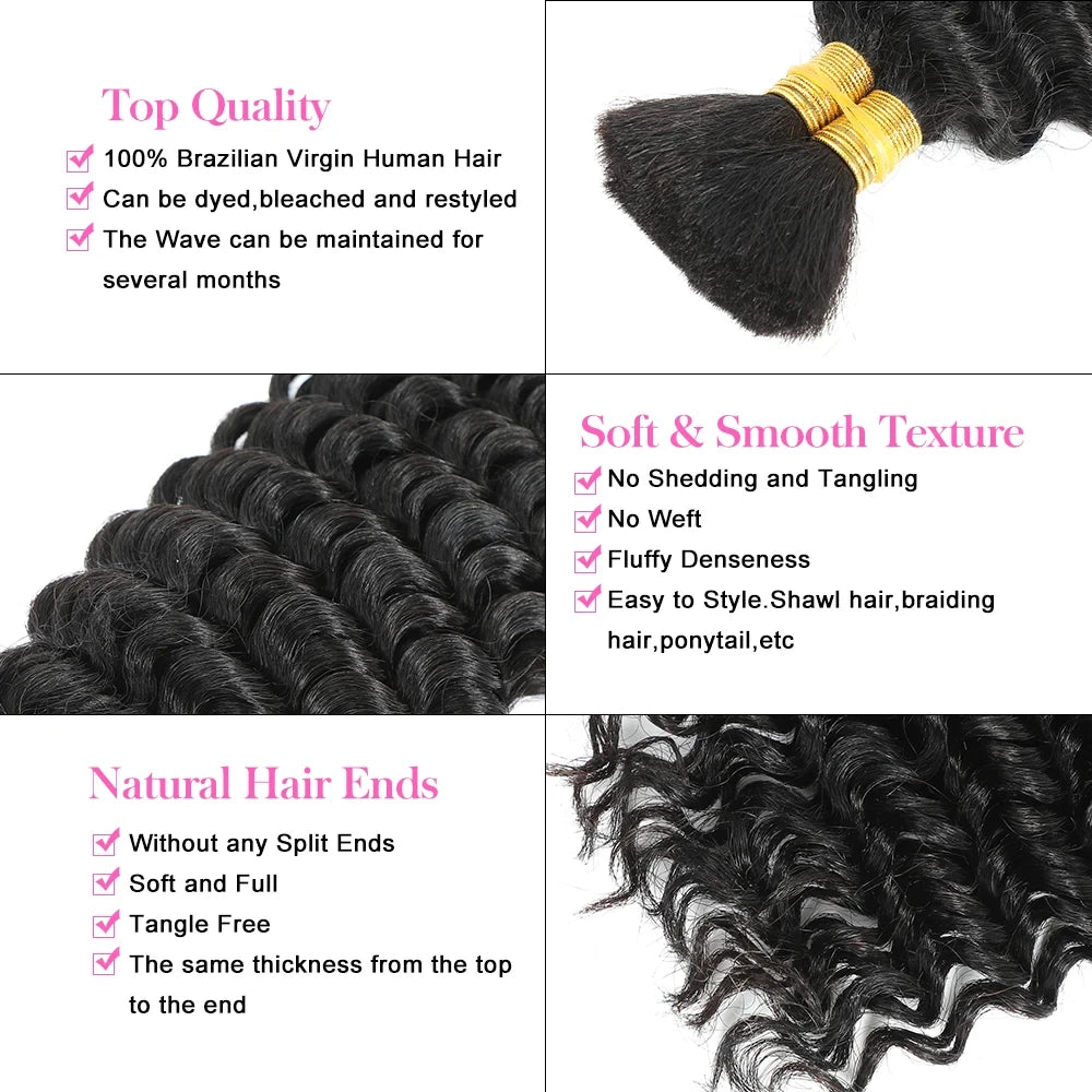 Human Braiding Hair for Boho Braids Bulk Human Hair Deep Wave For Braiding Deep Curly No Weft Brazilian Remy Hair Extensions