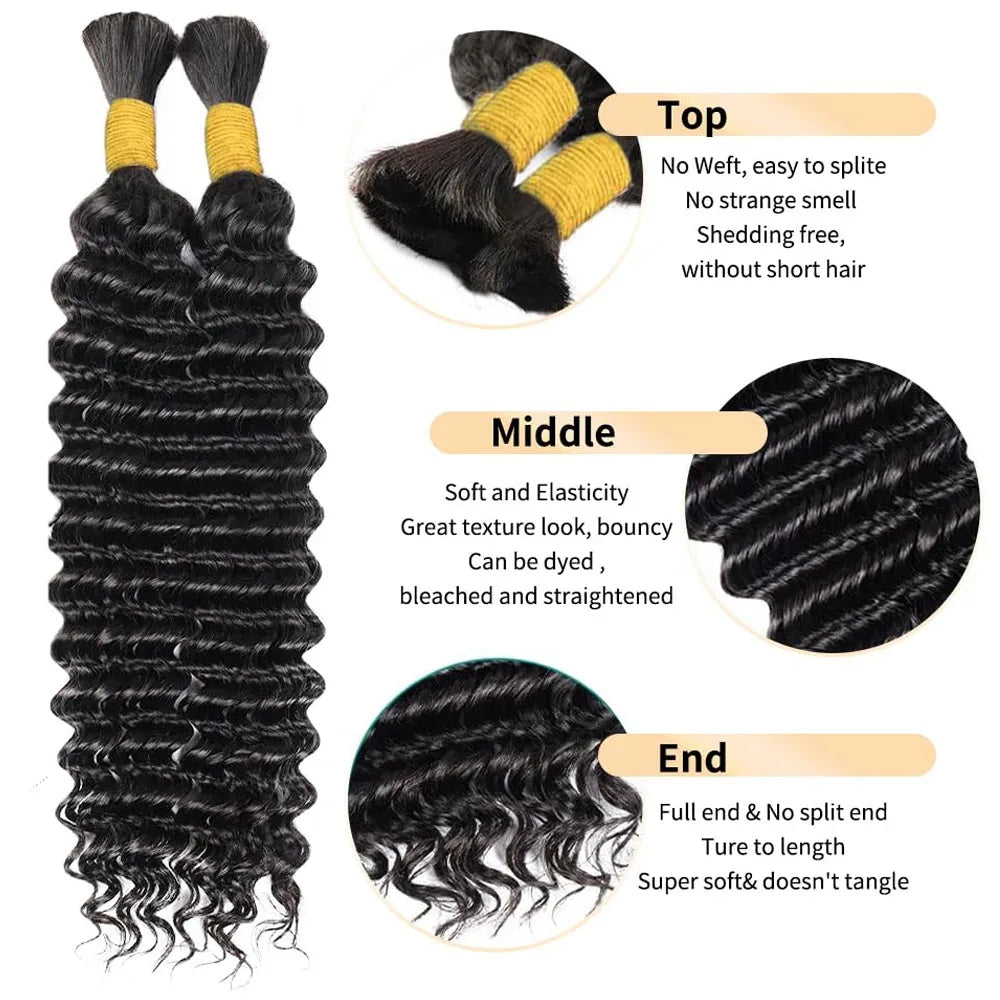 Human Braiding Hair for Boho Braids Bulk Human Hair Deep Wave For Braiding Deep Curly No Weft Brazilian Remy Hair Extensions