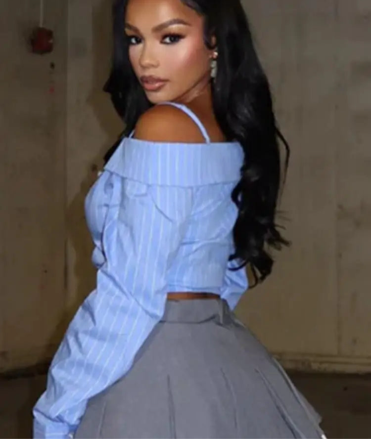 Spoken Dreams: Women Striped Print Blue Blouses