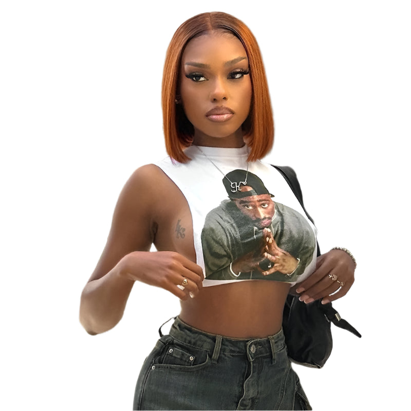 Women's Summer New Retro 3D Print Sexy Tank Tops Street Hipster O Neck Sleeveless Cut Out Vest Club Crop Tops