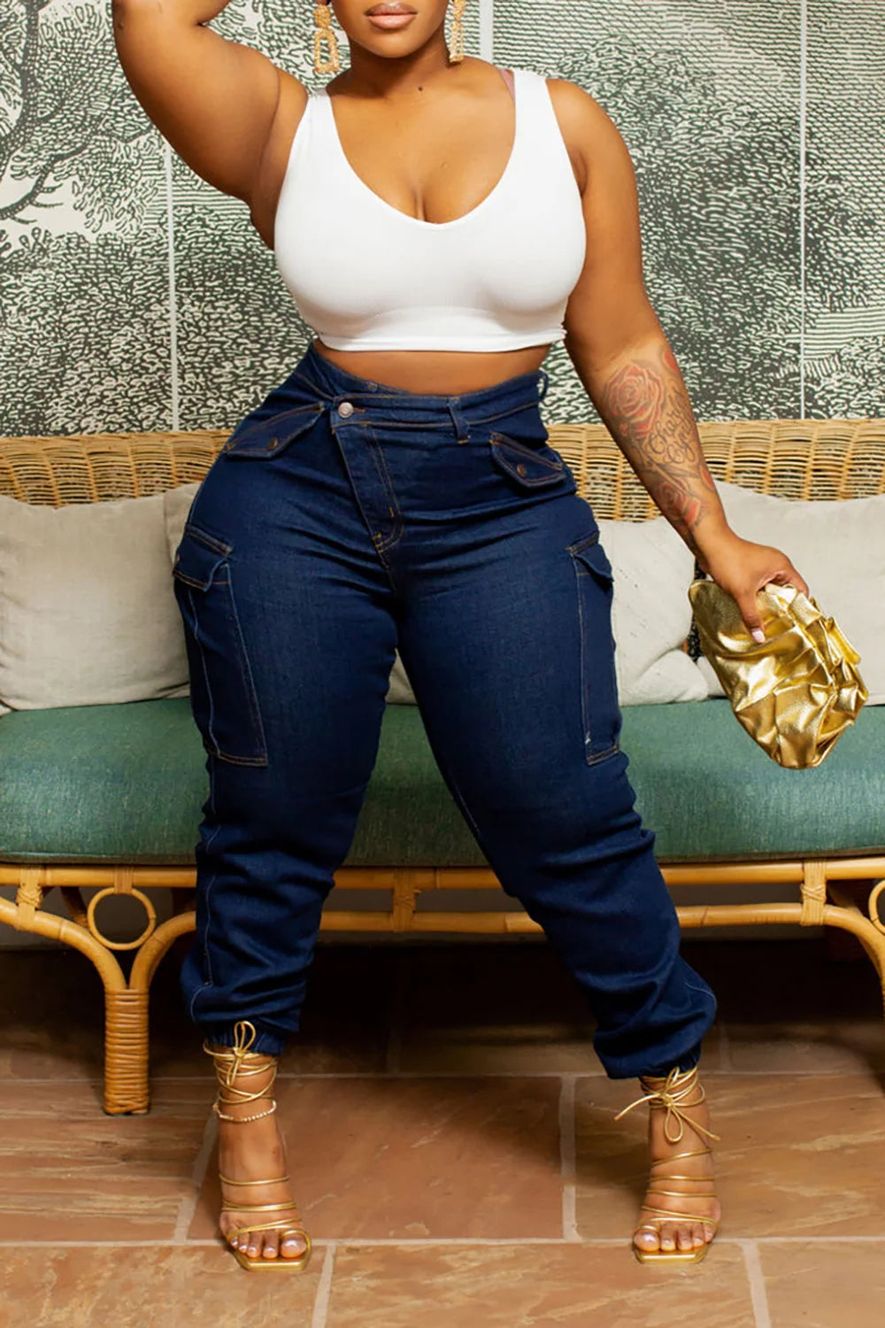 Spoken Dreams: Plus Size Blue Stretch High Waist Warm Skinny Jeans