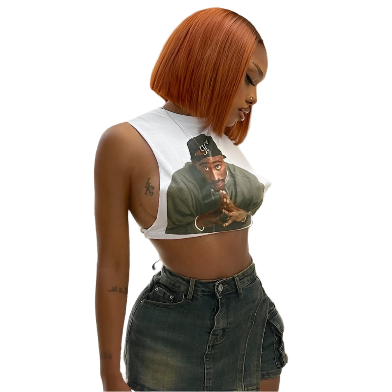Women's Summer New Retro 3D Print Sexy Tank Tops Street Hipster O Neck Sleeveless Cut Out Vest Club Crop Tops