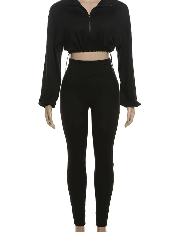 Women 2 Piece Set Casual Tracksuit Zipper Thin Drawstring Jacket+Leggings Matching Streetwear Sporty Suit