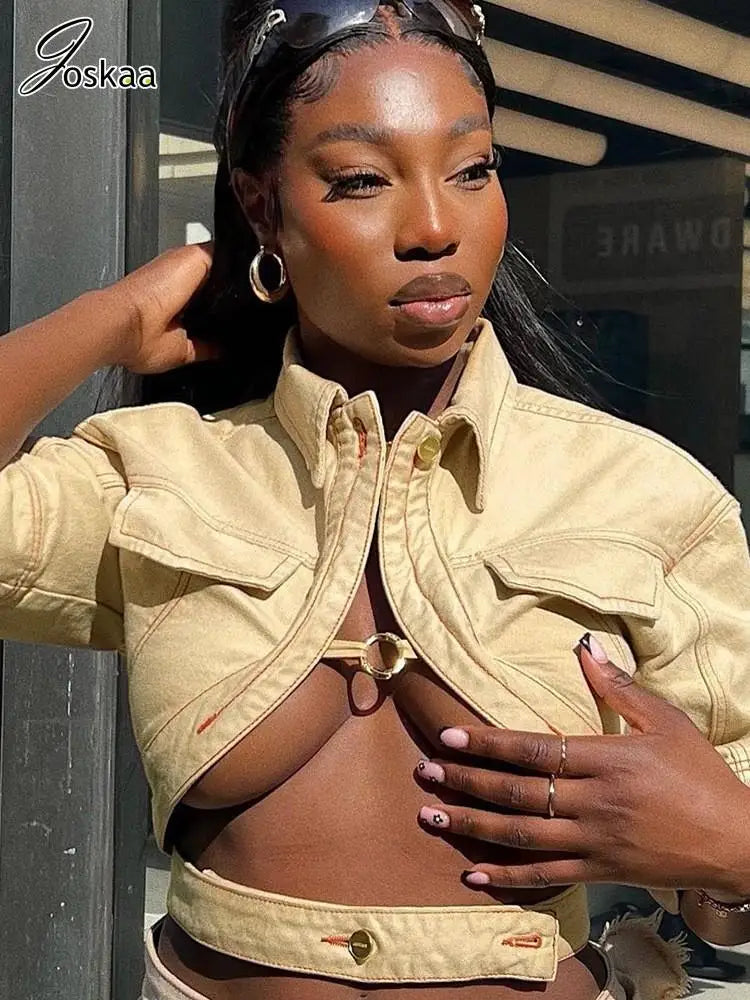 Sexy Sleeve Cropped Jackets Fashion Outerwear Streetwear