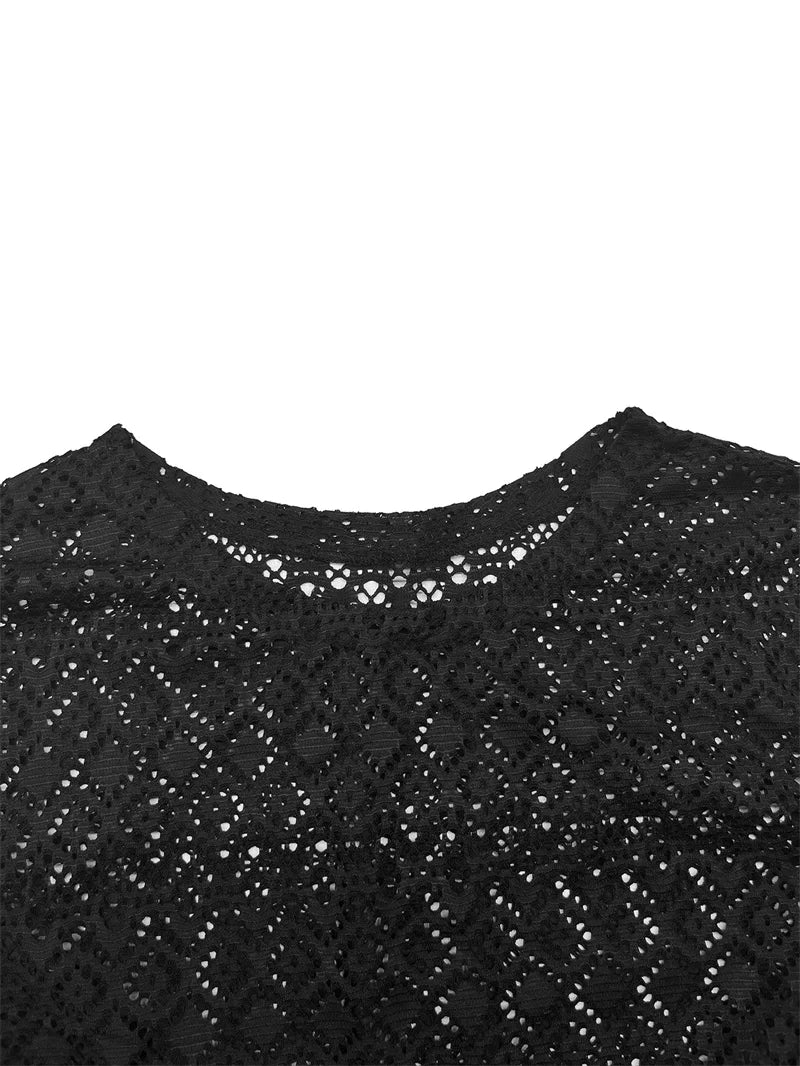 Women Lace Long Sleeve Crop Top and Flare Pants Rave Outfit