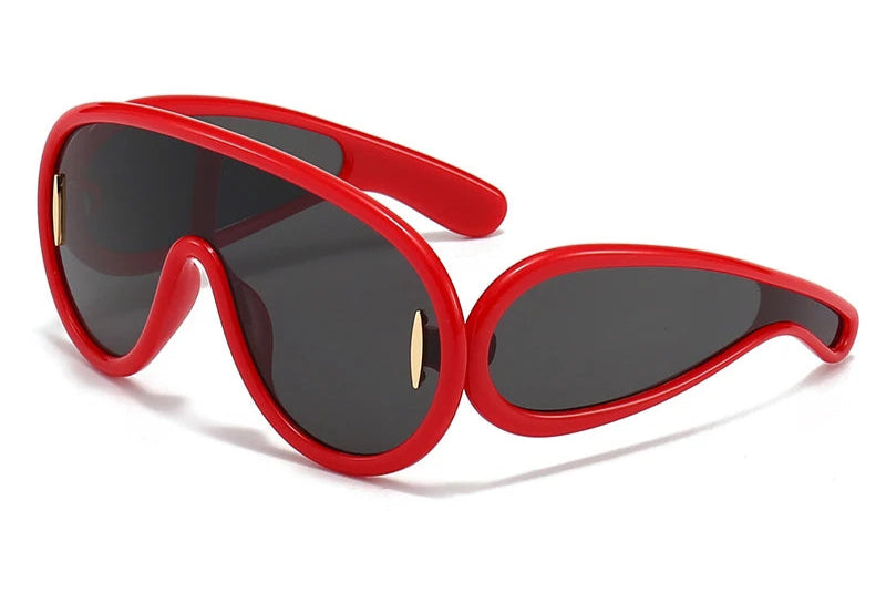 Oversized Wave Mask One-Piece Sunglasses Women Y2K Punk Sports Sun Glasses for Lady 2025 Luxury Brand Steampunk Eyewear Goggle