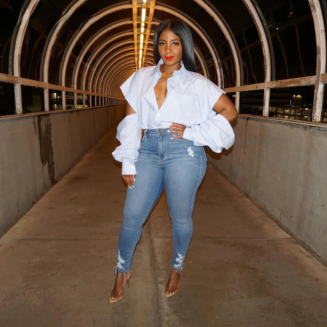 Spoken Dreams: Women's Cut Out Sleeve White Blouses