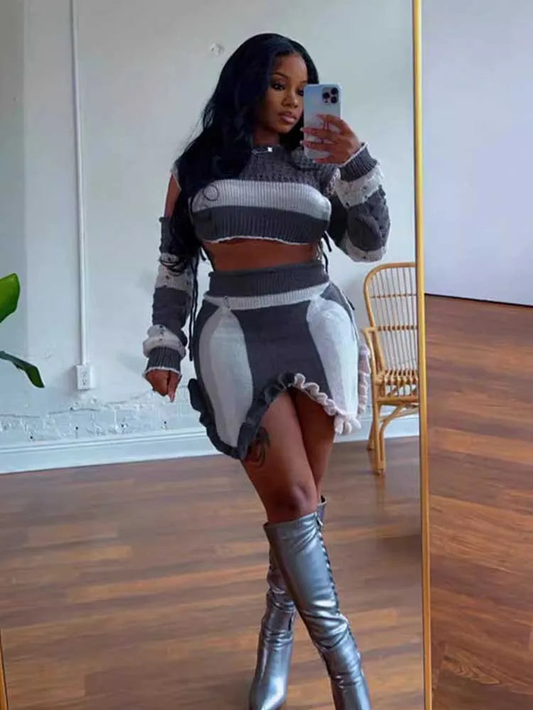 Spoken Dreams: Elegant, 2 Pieces Knitted Sexy Skirt and long sleeve blouse top