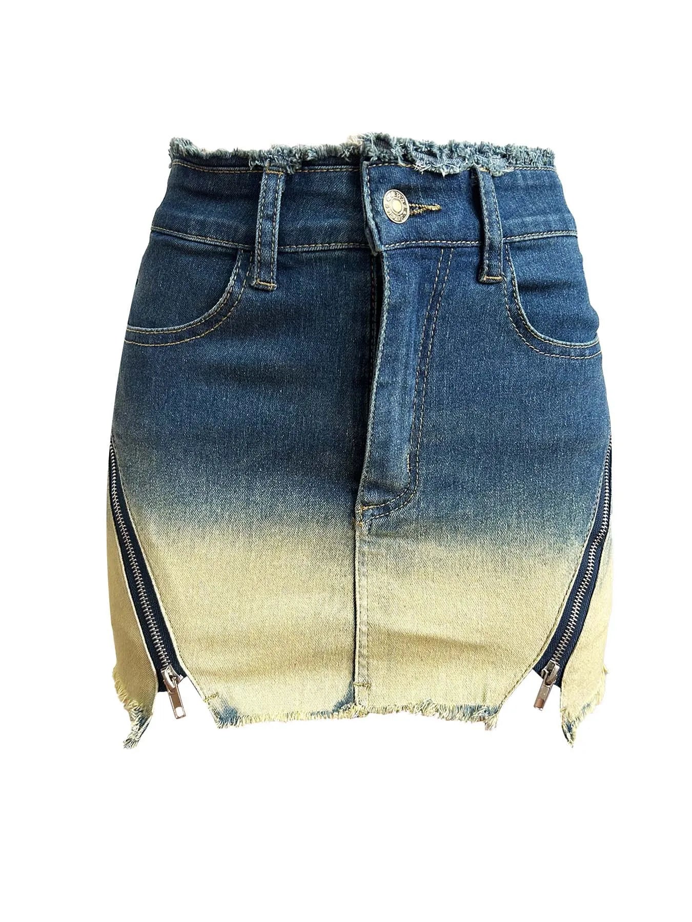 Denim Skirts Women Y2K Irregular Zip Hipster Hottie Wild Basic Streetwear