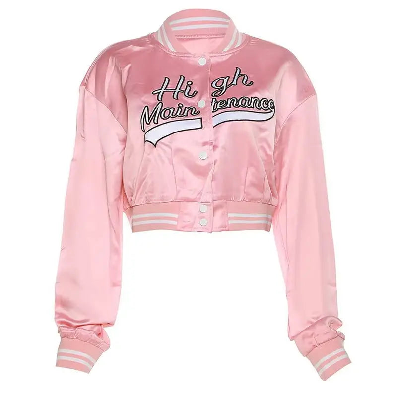 Embroidery Lettered Cropped Varsity Jacket