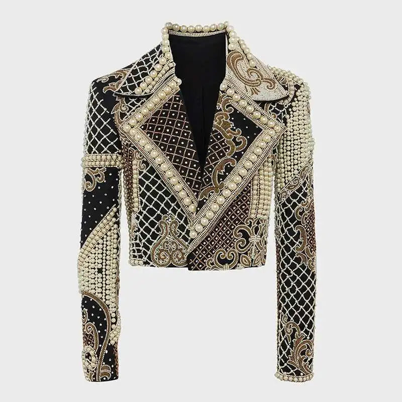 Spoken Dreams: Embroidery Diamond Short Lapel Long Sleeves Jackets