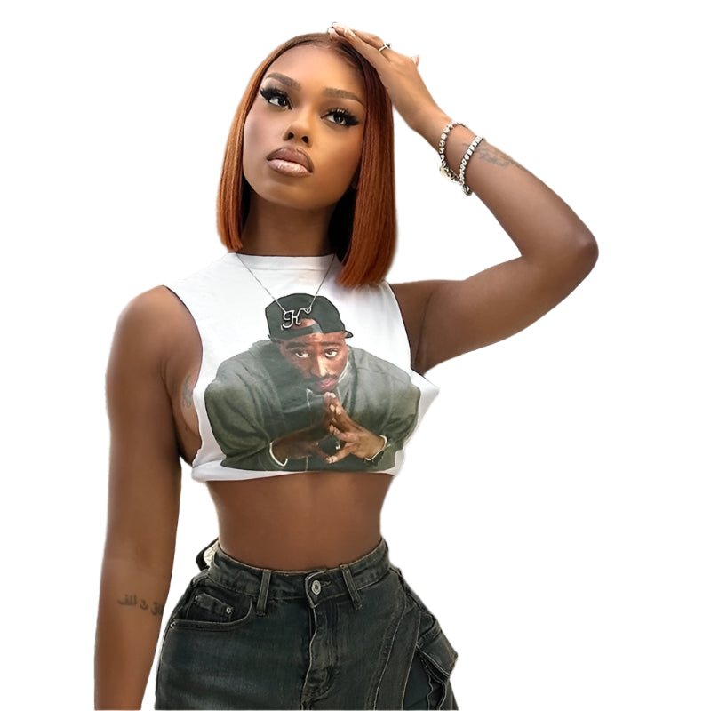 Women's Summer New Retro 3D Print Sexy Tank Tops Street Hipster O Neck Sleeveless Cut Out Vest Club Crop Tops