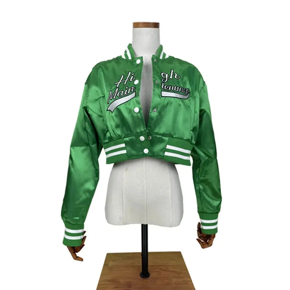 Embroidery Lettered Cropped Varsity Jacket