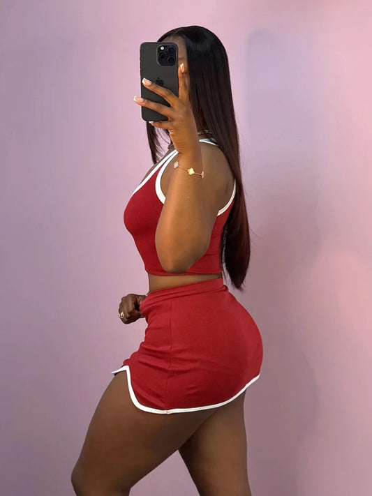 2 Piece Set Tracksuit Skinny Tank Tops+Irregular Hem Skirts