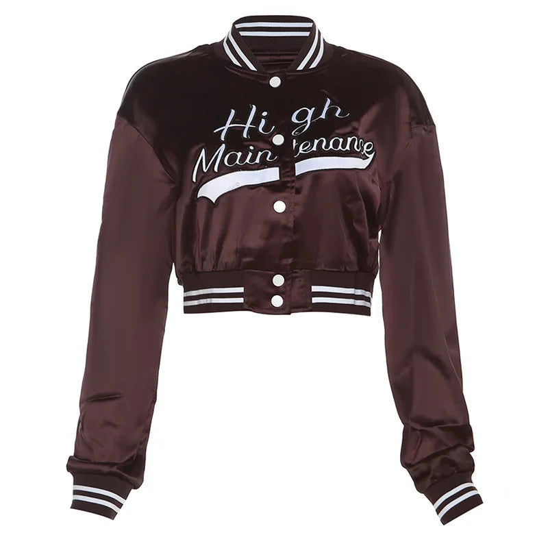 Embroidery Lettered Cropped Varsity Jacket