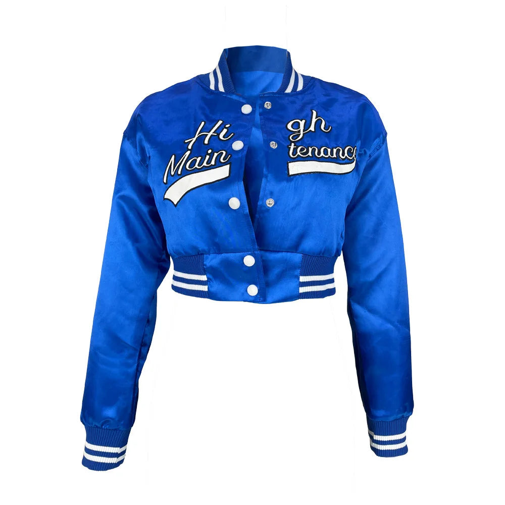 Embroidery Lettered Cropped Varsity Jacket
