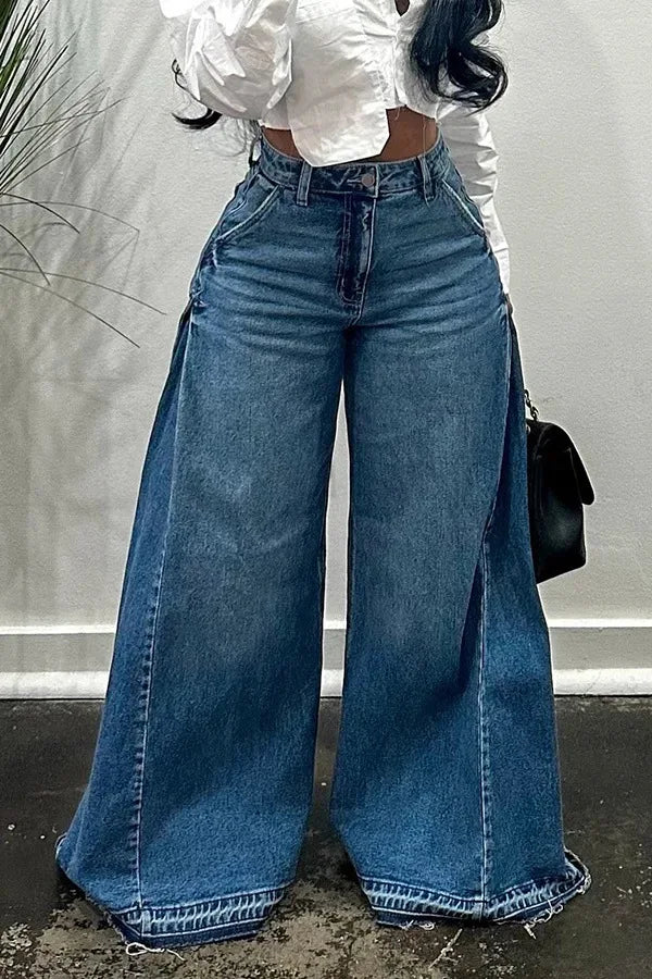 Spoken Dreams: Low Waist Wide Leg Denim Jeans