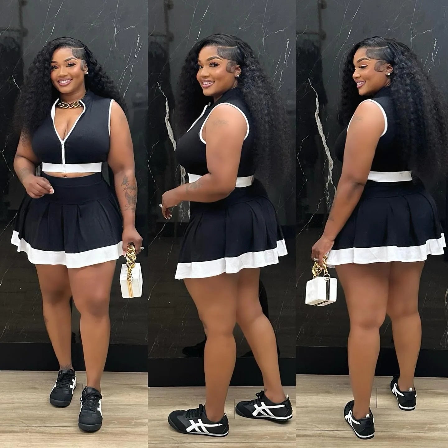 Sleeveless V-neck Vest + Pleated Skirts 2025 Summer Cute Street Beach Two 2 Piece Sets Outfits Tracksuit