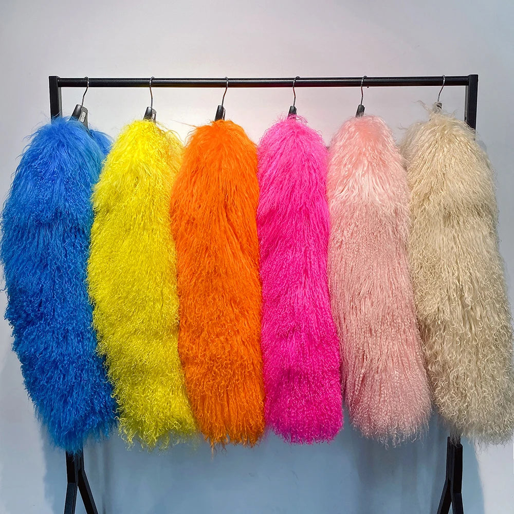 Spoken Dreams: Colorful Women's Real Sheep Fur Jacket