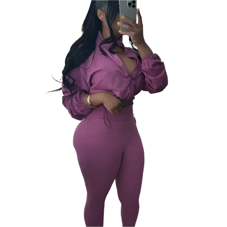 Women 2 Piece Set Casual Tracksuit Zipper Thin Drawstring Jacket+Leggings Matching Streetwear Sporty Suit