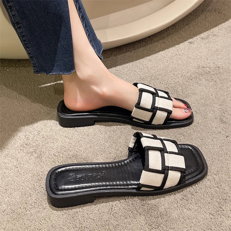 Black and White Plaid Slippers