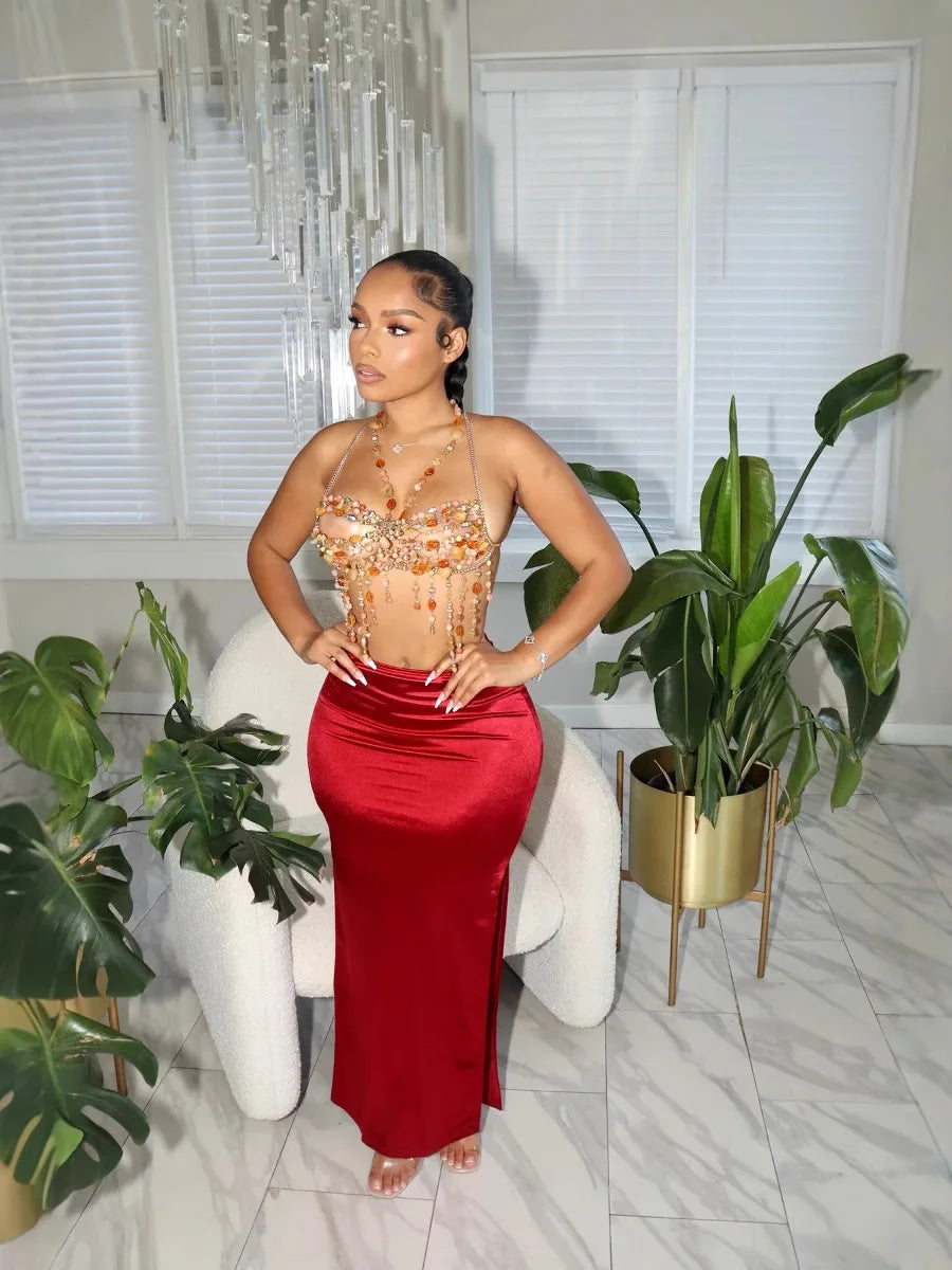 Vintage Women Satin Bodycon Long Pencil Maxi Long Skirt 2025
