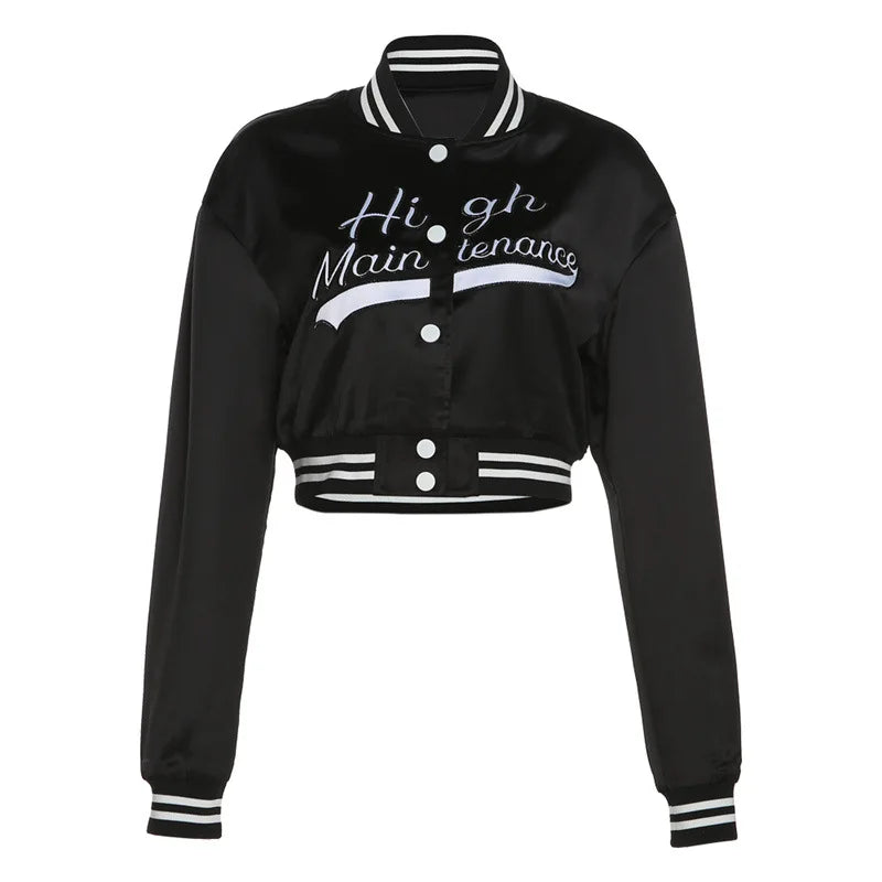 Embroidery Lettered Cropped Varsity Jacket