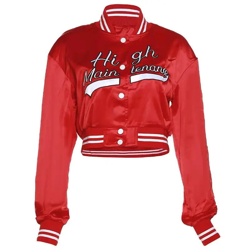 Embroidery Lettered Cropped Varsity Jacket