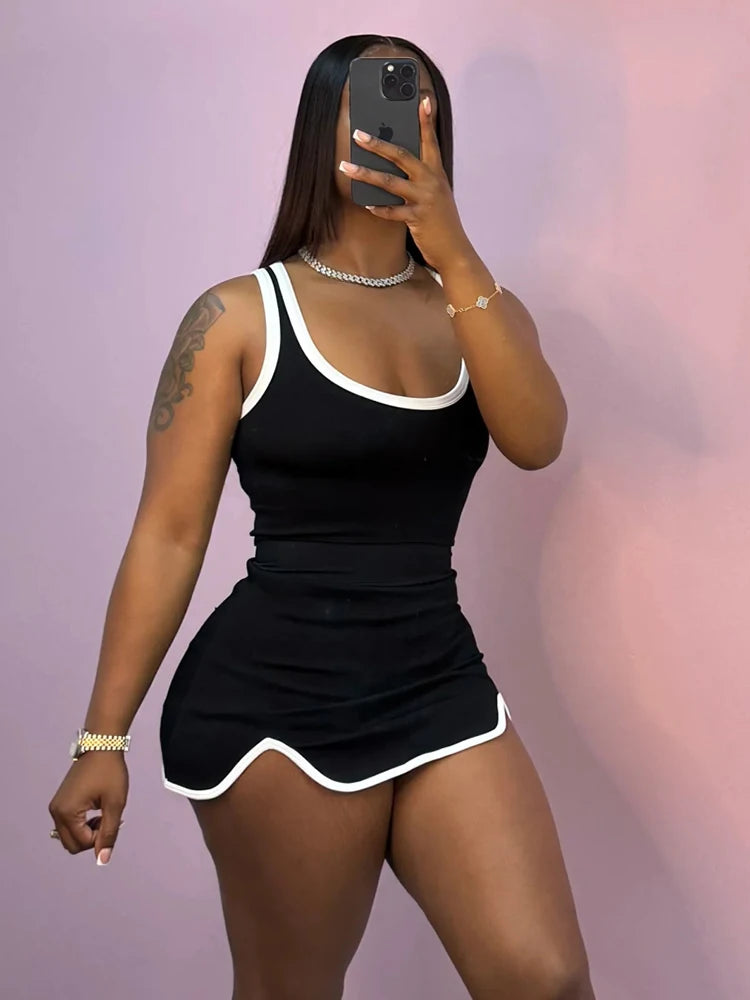 2 Piece Set Tracksuit Skinny Tank Tops+Irregular Hem Skirts