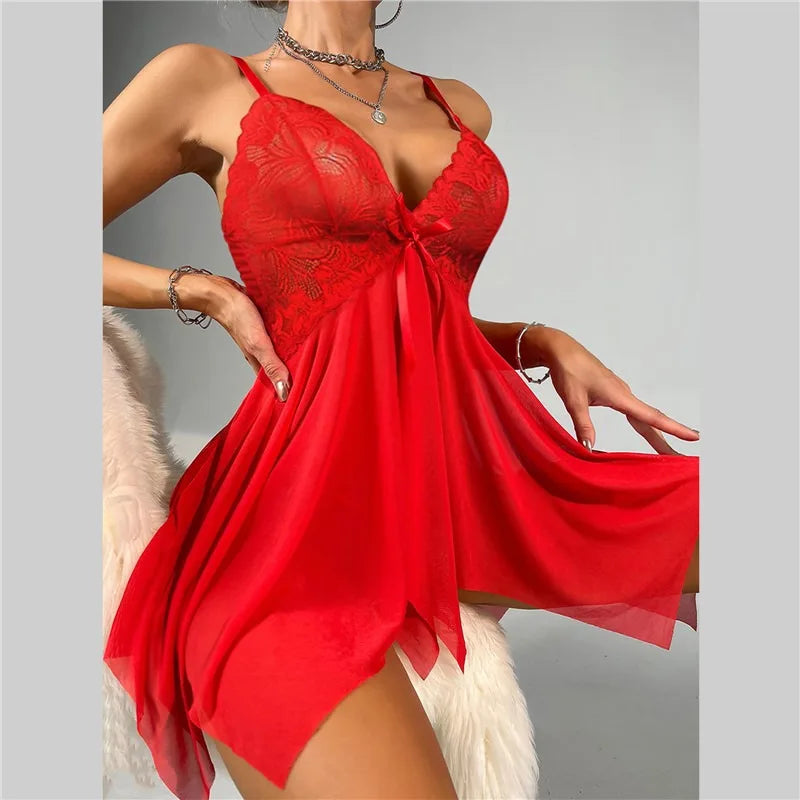 Sexy Lingerie Suspender Skirt Front Slit Nightdress