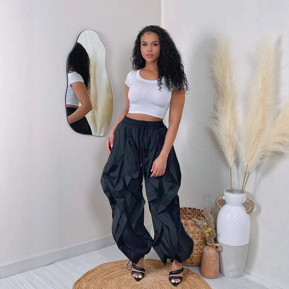 Women Summer Fashion Clothes Trousers Sexy Elegant Ruffle Wide Leg Pants