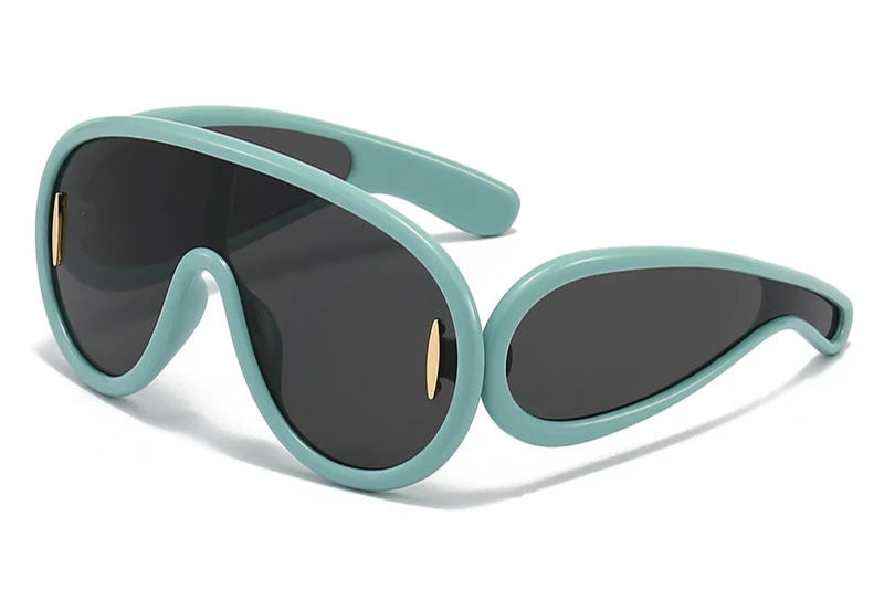 Oversized Wave Mask One-Piece Sunglasses Women Y2K Punk Sports Sun Glasses for Lady 2025 Luxury Brand Steampunk Eyewear Goggle