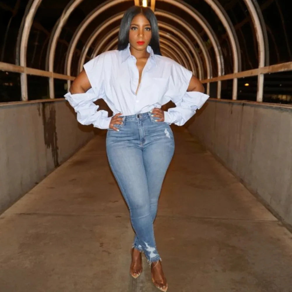 Spoken Dreams: Women's Cut Out Sleeve White Blouses