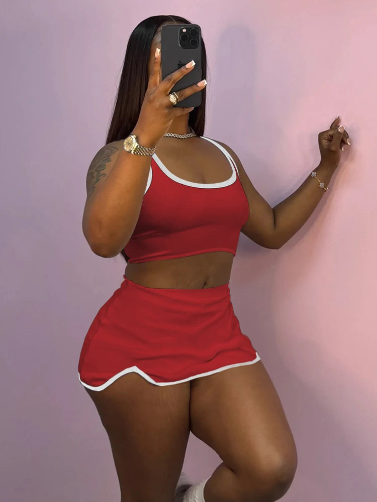 2 Piece Set Tracksuit Skinny Tank Tops+Irregular Hem Skirts