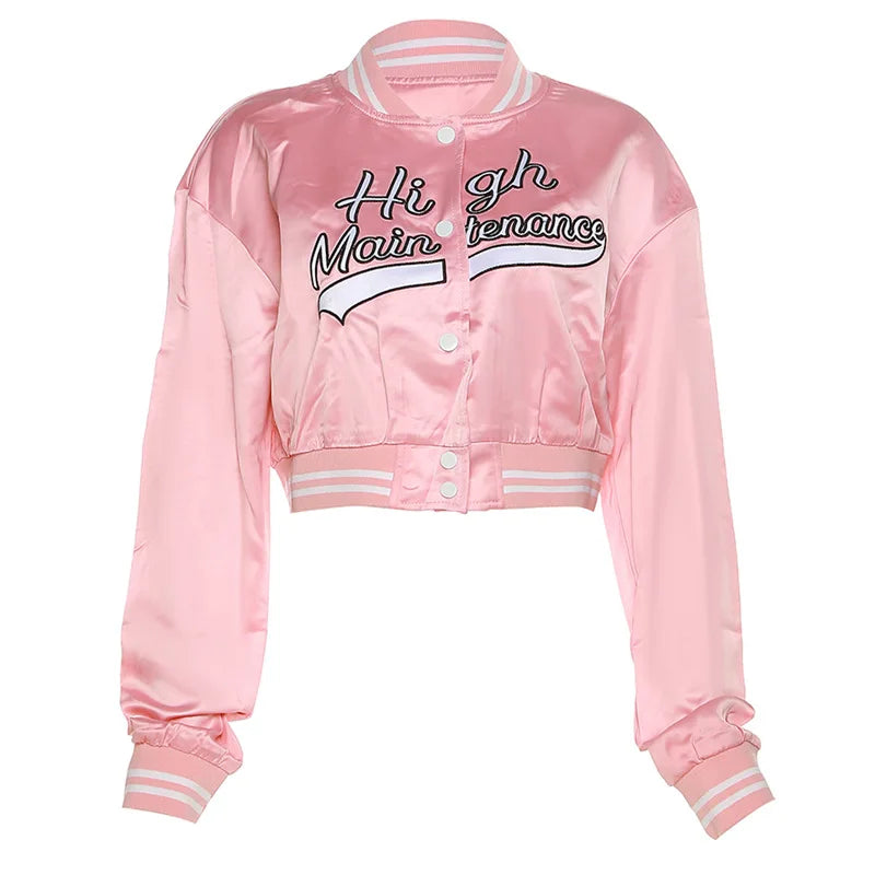 Embroidery Lettered Cropped Varsity Jacket