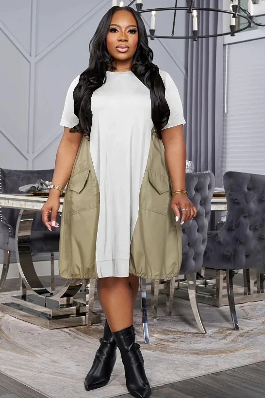 Short Sleeve Loose Plus Size Dress 2025 Summer Street Fashion T-shirt Style Patchwork Birthday Vestidos Dresses