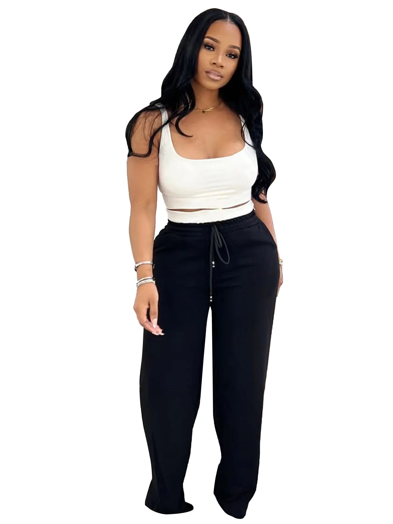 Women's Set Sleeveless Tank T-shirt and Wide Leg Pants 2025 Active Sporty Two 2 Piece Sets Outfits Tracksuit