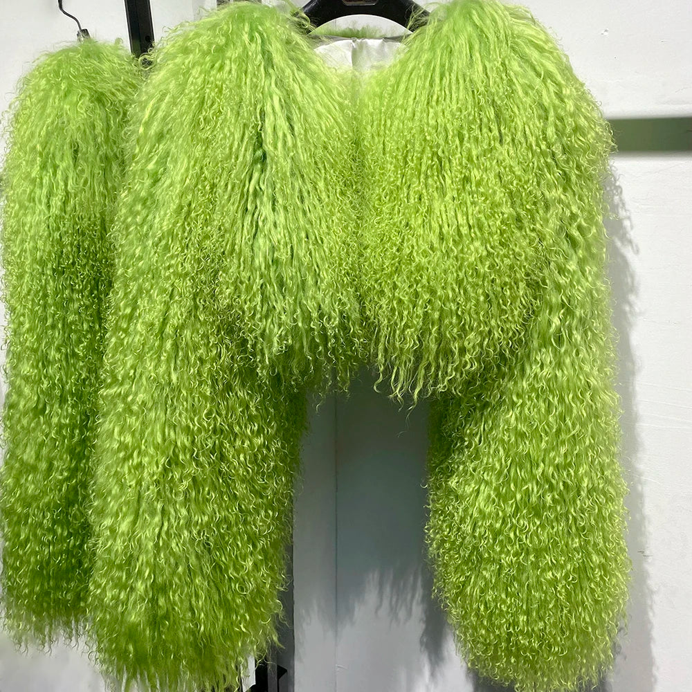 Spoken Dreams: Colorful Women's Real Sheep Fur Jacket