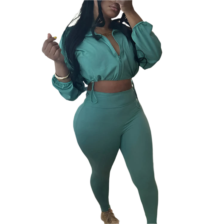 Women 2 Piece Set Casual Tracksuit Zipper Thin Drawstring Jacket+Leggings Matching Streetwear Sporty Suit
