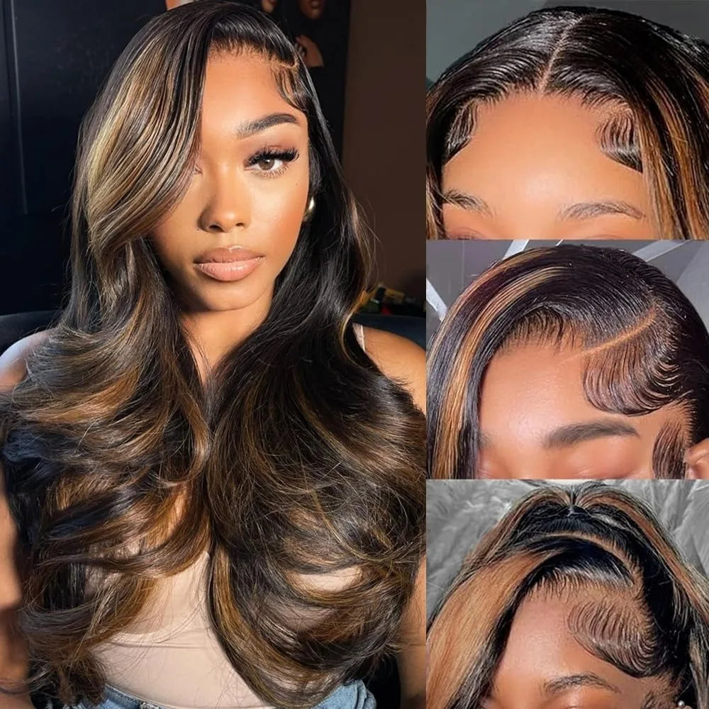 Lace Front Wig Human Hair 1B/30 Highlight Body Wave Lace Frontal Wigs Human Hair Pre Plucked 13x4 Hd Lace Colored Wigs