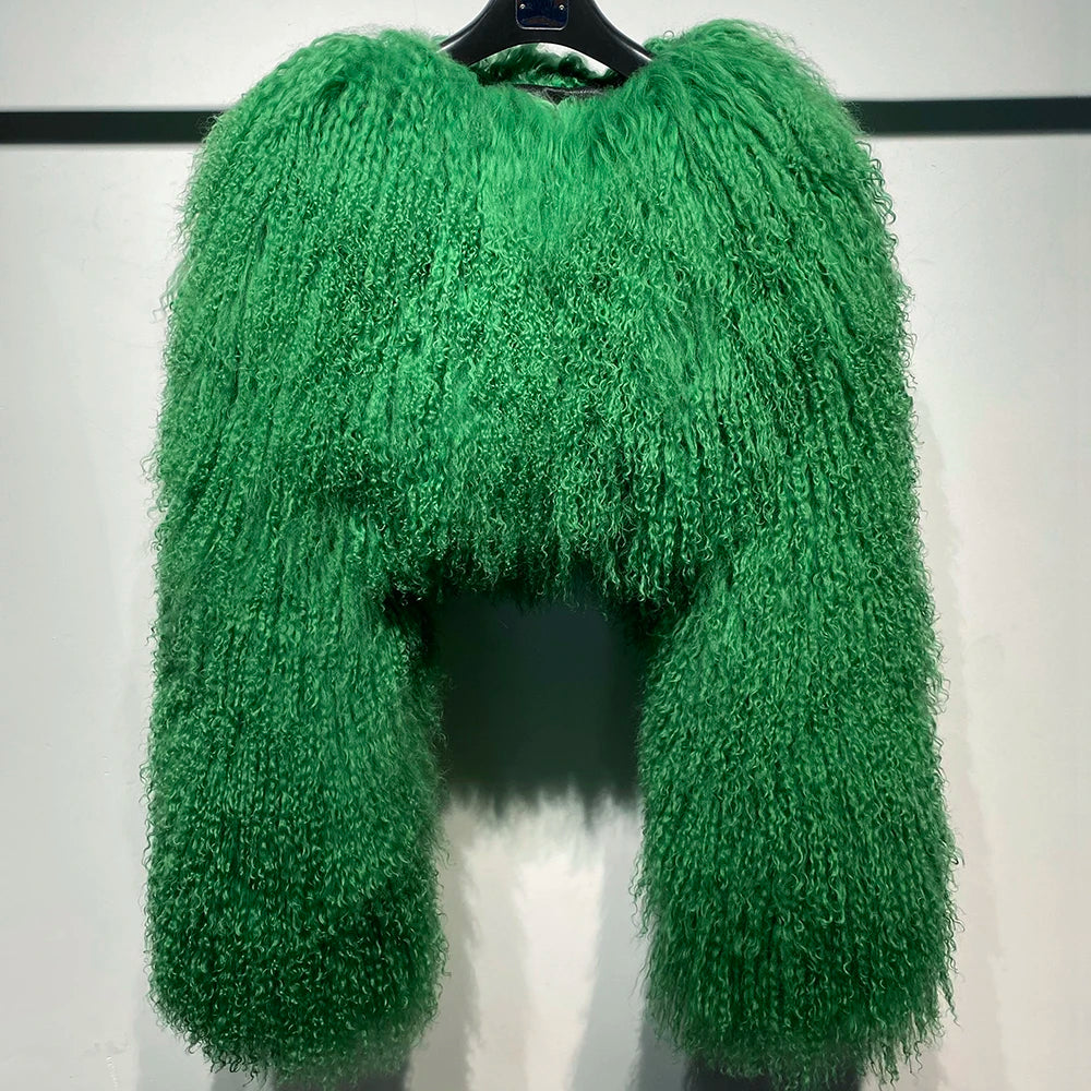 Spoken Dreams: Colorful Women's Real Sheep Fur Jacket